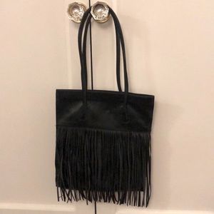 Focus Paris Black Leather Tote With Fringe